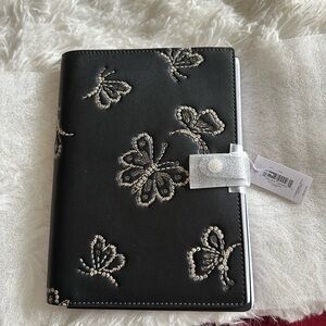 COACH NOTEBOOK in  BLACK LEATHER with BUTTERFLY PRINT